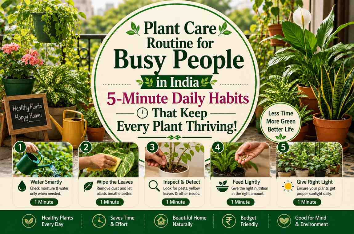 Plant Care Routine for Busy People in India — 5-Minute Daily Habits That Keep Every Plant Thriving!