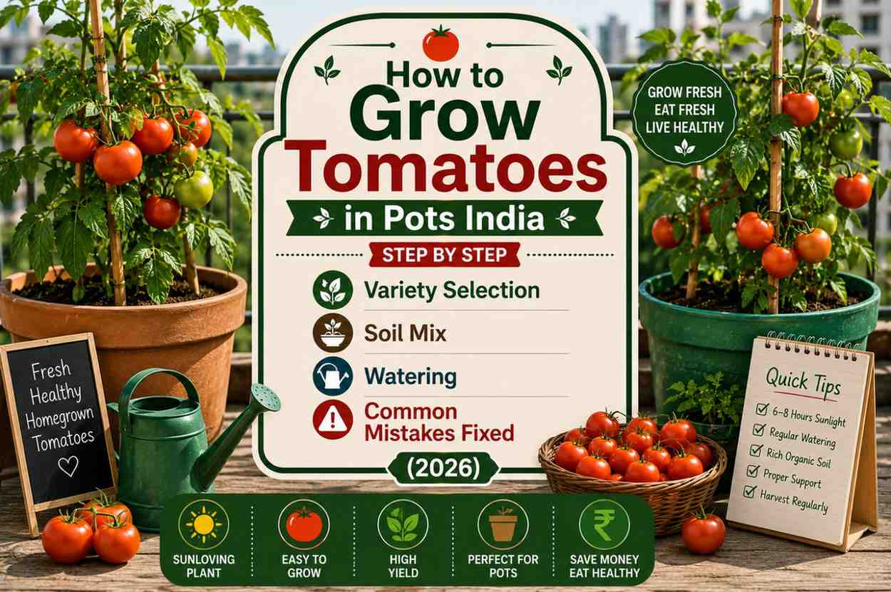How to Grow Tomatoes in Pots India Step by Step—Variety Selection, Soil Mix, Watering & Common Mistakes Fixed (2026)