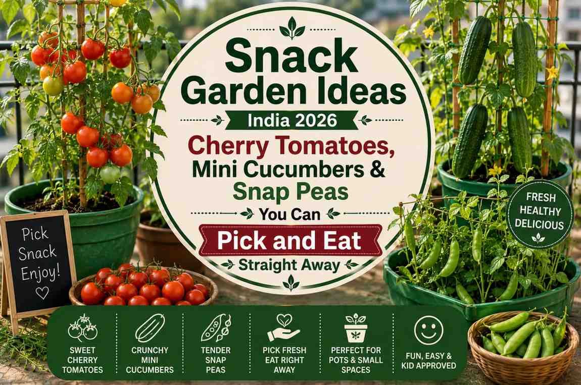 Snack Garden Ideas India 2026 — Cherry Tomatoes, Mini Cucumbers & Snap Peas You Can Pick and Eat Straight Away